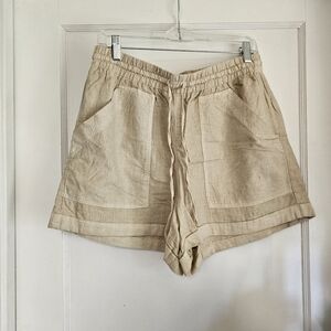 Universal Thread High-Waist Linen-Blend Drawstring Shorts in Beige